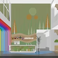 Modern Kindergarten Interior With Rainbow Arch Tree Decorations Green Walls And Open Space Reception Desk