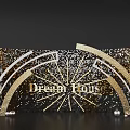 Hotel Corridor With Gold Black Mosaic Backdrop Golden Curved Decorations Silver Spherical Ornaments Dream House