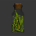 Decorative Clear Glass Bottle Featuring Cork Stopper And Green Plant Leaves Inside