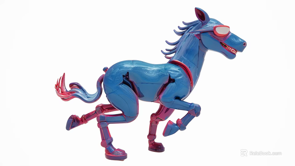 Modern Blue Horse Sculpture with Red Accents in Dynamic Running Pose 3d model 