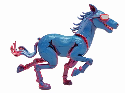 Modern Blue Horse Sculpture with Red Accents in Dynamic Running Pose 3d model