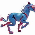 Modern Blue Horse Sculpture with Red Accents in Dynamic Running Pose