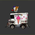White Ice Cream Truck With Clown Head Flame Pink Polka Dots And Ice Cream Design