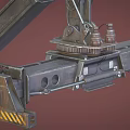 Industrial Mechanical Arm Featuring Metal Frame Hydraulic Joints And Warning Stripes