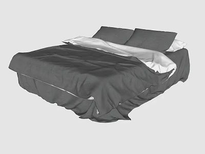 Double Bed with Grey Comforter Two Grey Pillows and White Sheets 3d model
