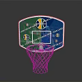 Colorful Basketball Backboard With Blue Green Design And Logos Attached Basketball Hoop And White Net