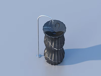 Black Pleated Cylindrical Household Item With Curved Metal Rod Top 3d model