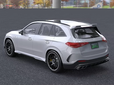 Silver High Performance SUV With Sporty Design Rear Spoiler And Black Wheels 3d model