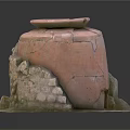 Ancient Clay Sculpture With Textured Surface And Broken Design On Stone Base 3d model