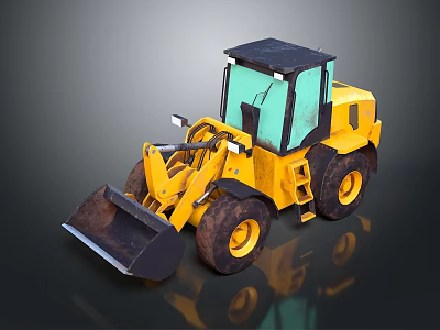 Yellow Construction Loader With Front Bucket Black Cab And Large Wheels 3d model