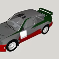Red And Gray Racing Car With Green Accents Spoiler And Large Wheels
