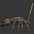Blue And Gold Decorative Crab Figurine With Red Gemstones And Gold Circular Gemini Symbol