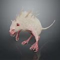 Fierce White Monstrous Rodent With Sharp Spikes Pink Ears And Claws On Dark Background