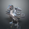 Silver Mechanical Bird Featuring Red Eyes And Multiple Barrels Design Structure 3d model