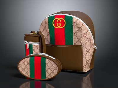 Stylish Backpack And Small Bag Set Featuring Red Green Stripes And Classic Pattern Design 3d model