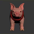 Pink Piglet Toy Figure Wearing Red Scarf And Green Vest