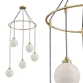 Modern Circular Chandelier With Golden Frame And Hanging White Spherical Bulbs