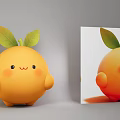 Cute Cartoon Orange Character With Smiling Face Blush Cheeks And Green Leaves