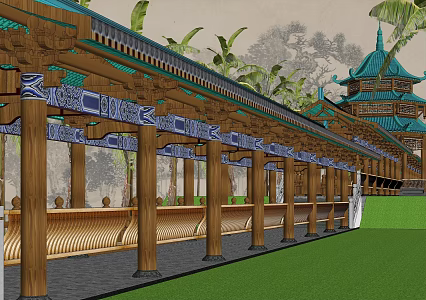 Corridor pavilion with height difference 3d model