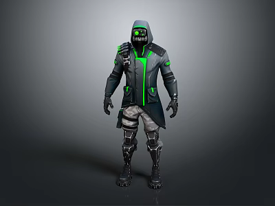 Game Movie Character With Hooded Coat Neon Green Accents And Tactical Armor Design 3d model