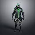 Game Movie Character With Hooded Coat Neon Green Accents And Tactical Armor Design