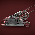 Industrial Metal Cart With Silver Cylinders Red Wheels And Metal Frame