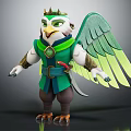 Anthropomorphic Eagle Character With Green Wings Crown Green Outfit And Sharp Claws 3d model