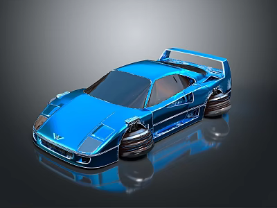 Metallic Blue Modern Sports Car With Sleek Design And Rear Spoiler 3d model
