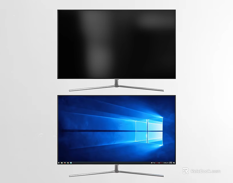 Dual Computer Monitors Setup With Black Screen And Windows Interface 3d model 