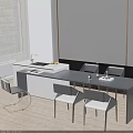 Modern Dining Table Set With Minimalist Chairs And Decorative Items In Kitchen Area 3d model