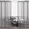 Various Modern Interior Partition Designs Featuring Slatted And Geometric Metal Frames 3d model