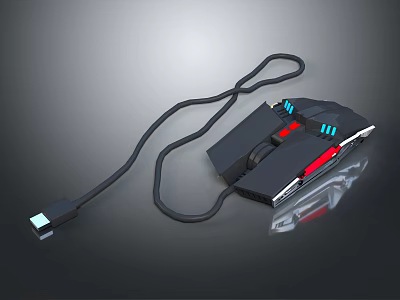 High Precision Wired Gaming Mouse With RGB Red Blue Lighting And Black Design 3d model