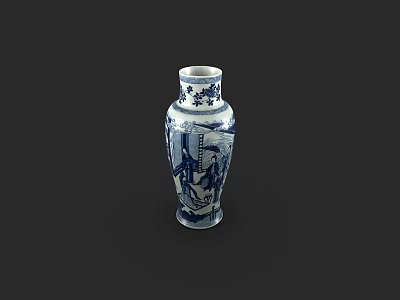 Traditional Blue And White Ceramic Vase With Classic Hand Painted Patterns Design 3d model