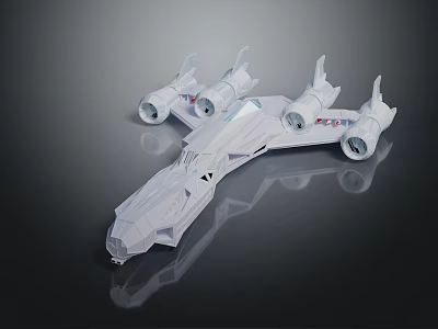 White Streamlined Spaceship Model With Multiple Engines And Reflection On Black Background 3d model