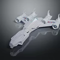 White Streamlined Spaceship Model With Multiple Engines And Reflection On Black Background