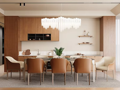 Modern Restaurant Dining Table and Chair Chandelier 3d model