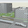 Modern High Rise Buildings Architectural Model with Green Area and Surrounding Infrastructure