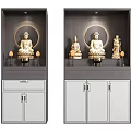 Elegant Buddhist Shrine Cabinet Interior With Buddha Statues And Warm Lighting Design