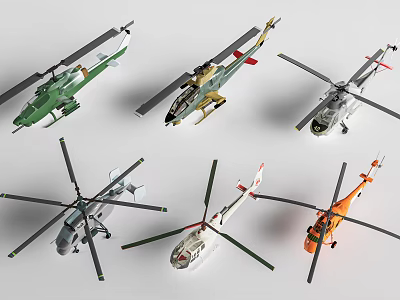 Various Colored Helicopter Models With Multiple Types On 3d model