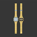 Stylish Golden Strap Watches With Blue Analog Dial And Digital Display Design