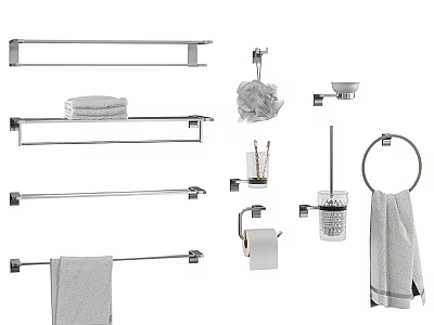 Modern Stainless Steel Bathroom Accessories With Towel Bars Rings Toilet Paper Holders And Soap Dishes 3d model