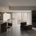 Modern Cozy Open Dining And Living Room With Large Window And Comfortable Lounge Furniture