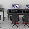 Gaming Entertainment Desk Setup Featuring Multiple Monitors Keyboards And Ergonomic Gaming Chairs 3d model