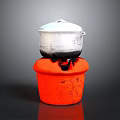 Practical Household Cooking Supplies Red Clay Stove With Silver Aluminum Pot