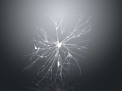 White Neural Network Structure With Radial Dendritic Lines On Black Background 3d model