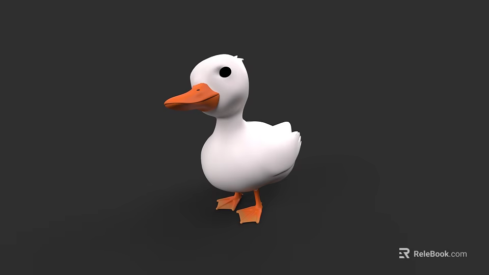 White Aquatic Duck 3D Model With Orange Beak And Feet On Black Background 3d model 