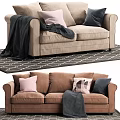 Beige and Brown Sofa Set with Colorful Cushions Throw Blanket and Patterned Rug 3d model
