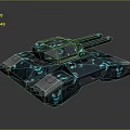 Futuristic Tank Weapon with Dual Cannons Blue Glowing Patterns and High Tech Dark Colored Body