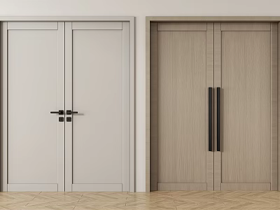Modern Minimalist Double Doors With White And Light Wood Sleek Design 3d model