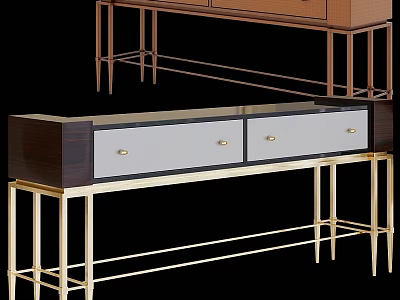 Elegant Modern Dining Table With Gold Metal Legs And Wooden White Drawer Panels 3d model